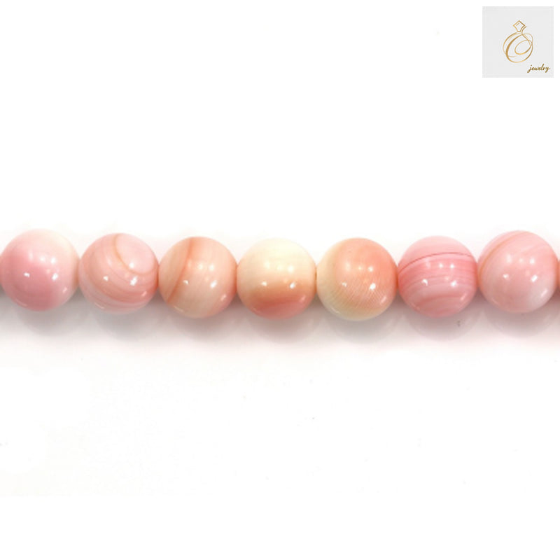 Natural pink mother of pearl shell beads strand, 8mm round beads with lustrous finish for jewelry making