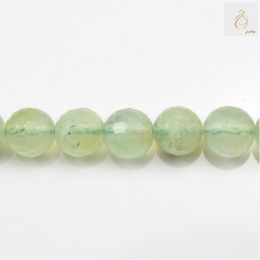 Natural prehnite beads strand, 4mm faceted round gemstone beads for jewelry making"
"Green prehnite gemstone beads, faceted round 4mm diameter, 99 pieces per strand"
"Faceted prehnite beads in soft green color, perfect for DIY jewelry projects