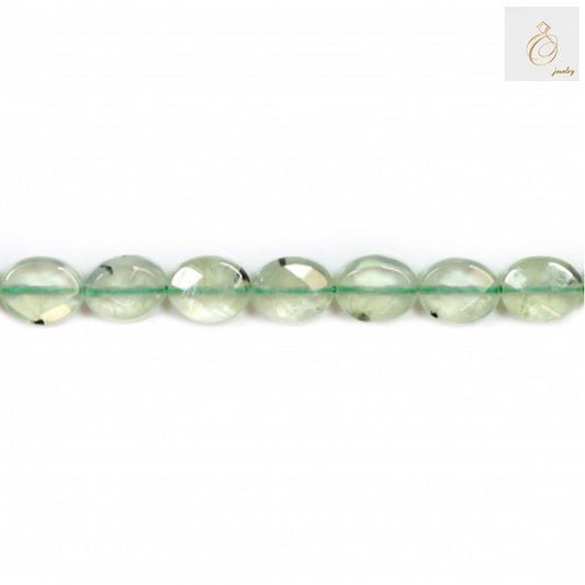 Natural prehnite gemstone beads 8x10mm oval faceted on white background"
"Green prehnite beads strand showing oval faceted cut and natural color variations"
"Close-up of natural prehnite gemstone beads 8x10mm for jewelry making