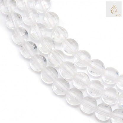 Natural rock crystal beads strand showing 4mm faceted flat round beads with clear transparency