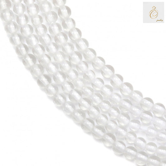 Natural rock crystal beads strand showing round 3mm diameter beads with clear transparency
