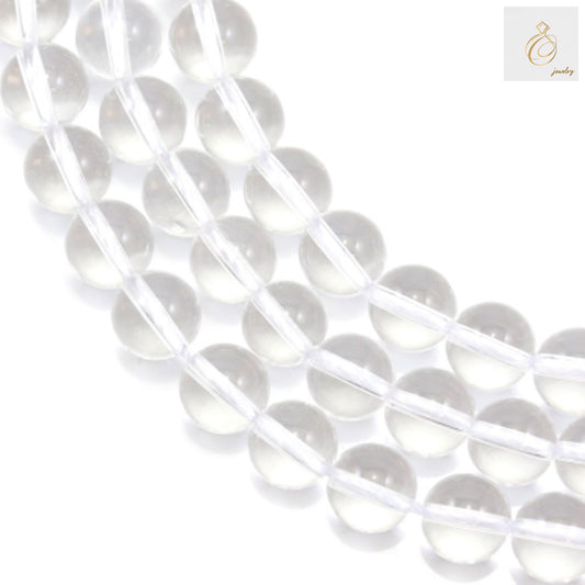 Natural rock crystal beads strand, 8mm round clear gemstone beads with 1mm holes, approximately 45 beads per strand