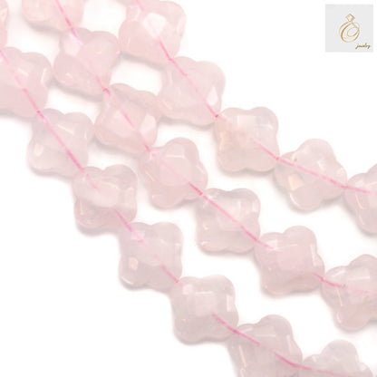 Natural rose quartz clover beads strand 13x13mm with 31 pieces for jewelry making
