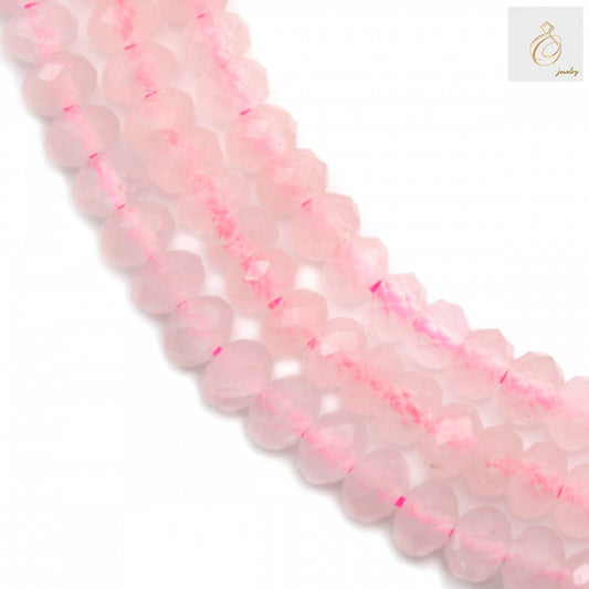 Natural rose quartz faceted abacus beads 3x4mm showing detailed texture and pink color