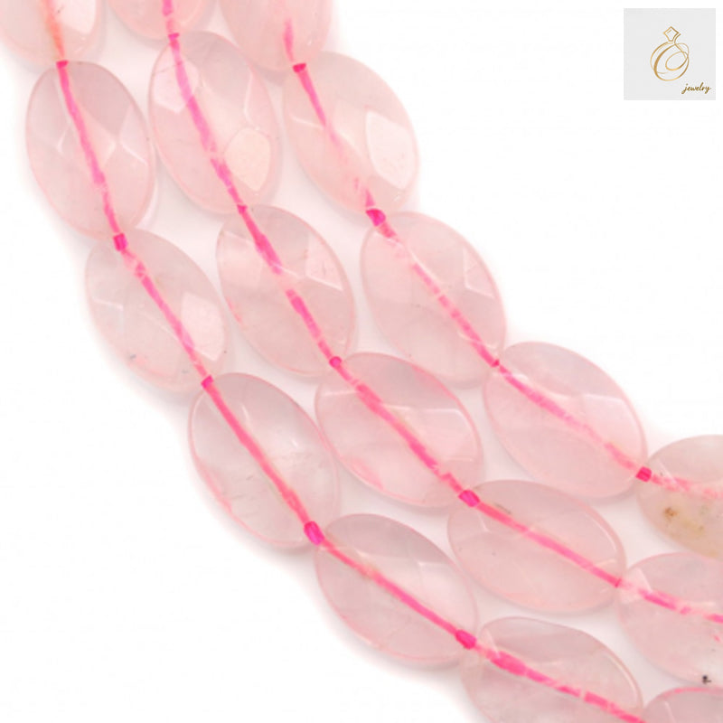 Natural Rose Quartz Beads - Faceted Flat Oval 10x14mm Gemstone Strand