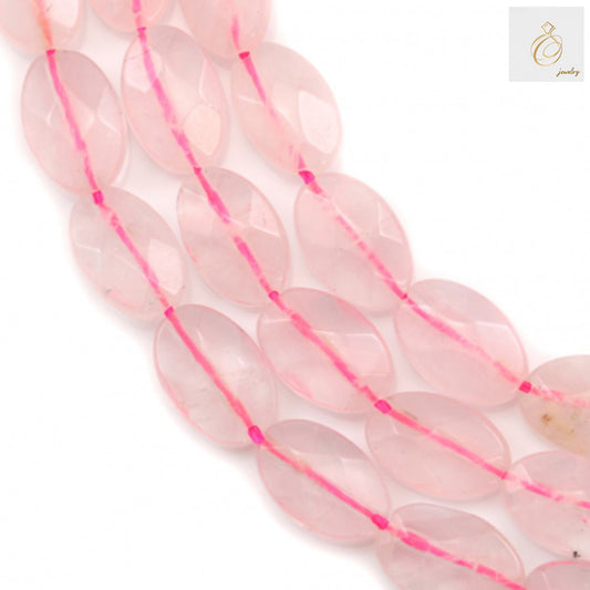 Natural Rose Quartz Beads - Faceted Flat Oval 10x14mm Gemstone Strand