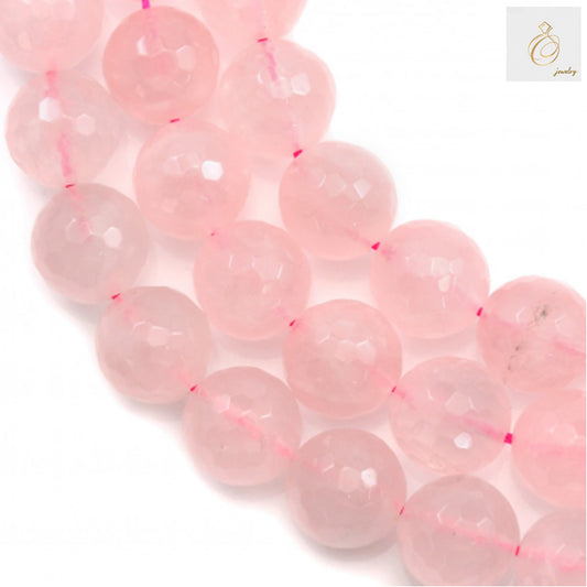 Natural rose quartz beads strand, 12mm faceted round gemstones for jewelry makingPink rose quartz beads, 12mm diameter, faceted cut, approximately 30 beads per strand