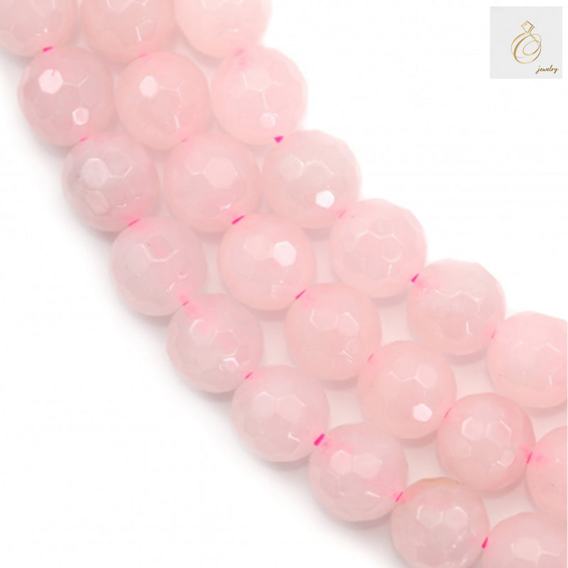Natural rose quartz beads strand, 8mm faceted round gemstone beads with 1mm holes, approximately 47 beads per strand
