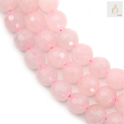 Natural rose quartz beads strand, 8mm faceted round gemstone beads with 1mm holes, approximately 47 beads per strand