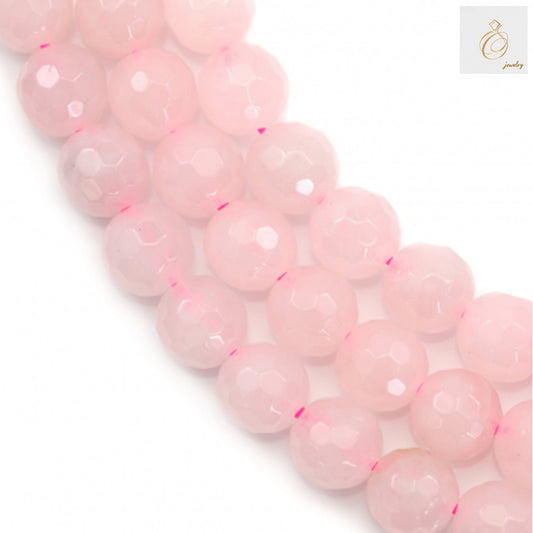 Natural rose quartz beads strand, 8mm faceted round gemstone beads with 1mm holes, approximately 47 beads per strand