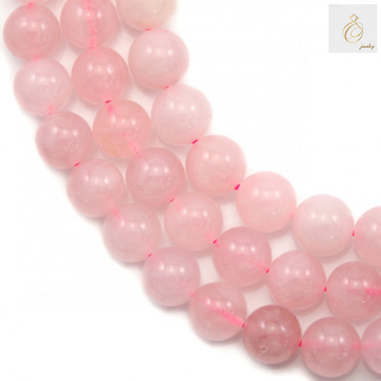 Natural rose quartz round beads strand, 10mm diameter with 1mm holes, approximately 39 pieces for jewelry making