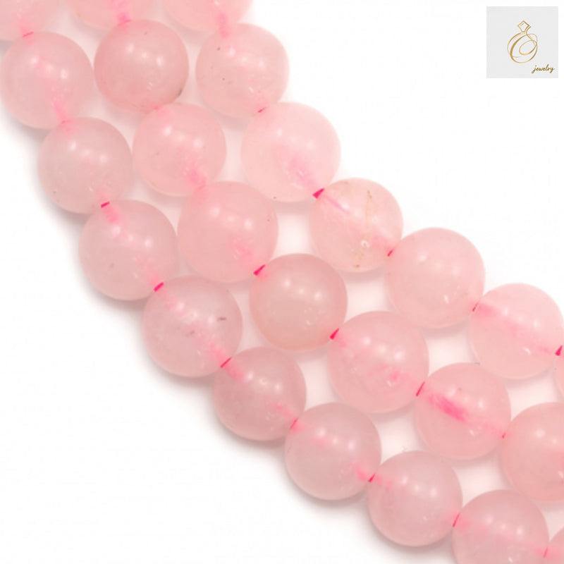 Natural rose quartz beads strand, 8mm round gemstone beads with 1mm holes, approximately 48 pieces per strand for jewelry making