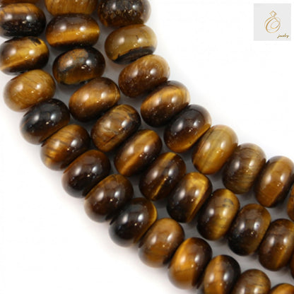 Natural tiger's eye abacus beads strand showing golden-brown gemstone beads with chatoyancy effect, 5x8mm size, approximately 77 beads