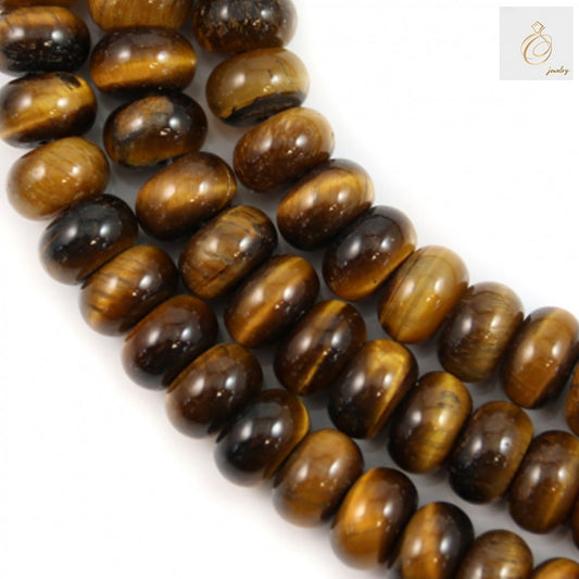 Natural tiger's eye abacus beads strand showing golden-brown gemstone beads with chatoyancy effect, 5x8mm size, approximately 77 beads