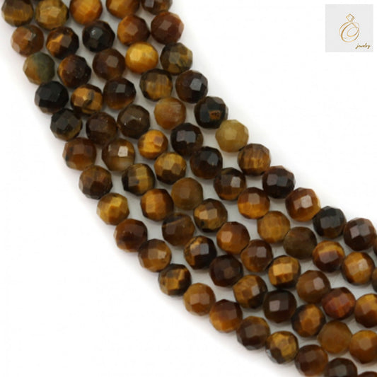 Natural tiger's eye beads strand, 2mm faceted round gemstones with golden-brown chatoyancy, 39-40cm length for jewelry making