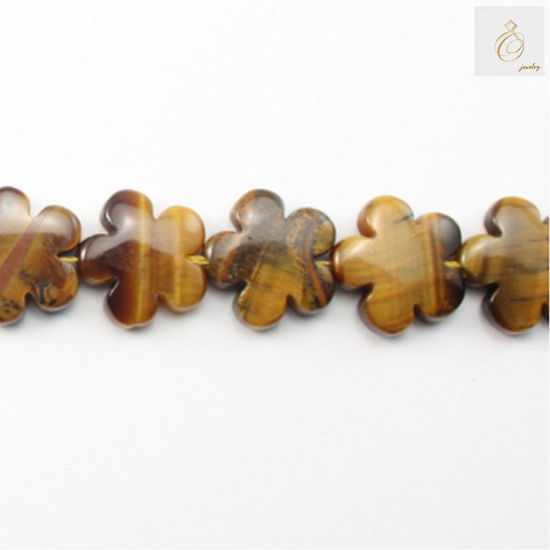 Natural tiger's eye flower-shaped beads strand, 20x20mm size with golden-brown chatoyancy, approximately 20 gemstone beads for jewelry making