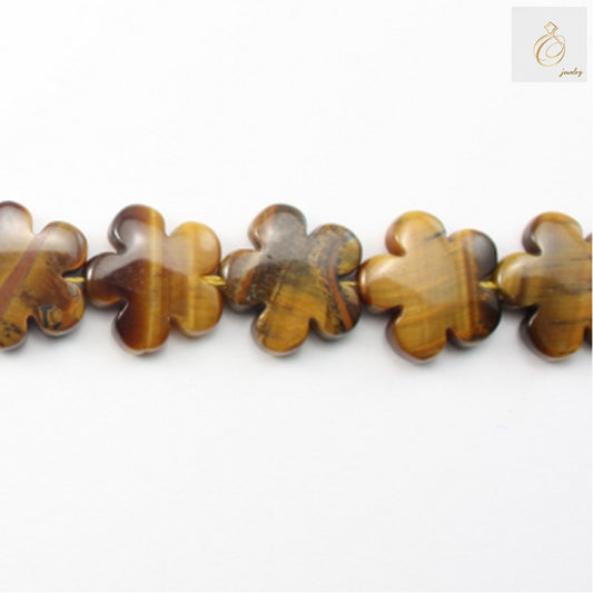 Natural tiger's eye flower-shaped beads strand, 20x20mm size with golden-brown chatoyancy, approximately 20 gemstone beads for jewelry making