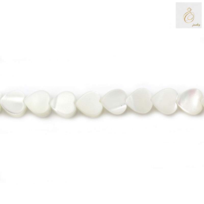 Natural white mother-of-pearl heart-shaped beads strand, 6x6mm size with 0.8mm holes, approximately 71 beads for jewelry making