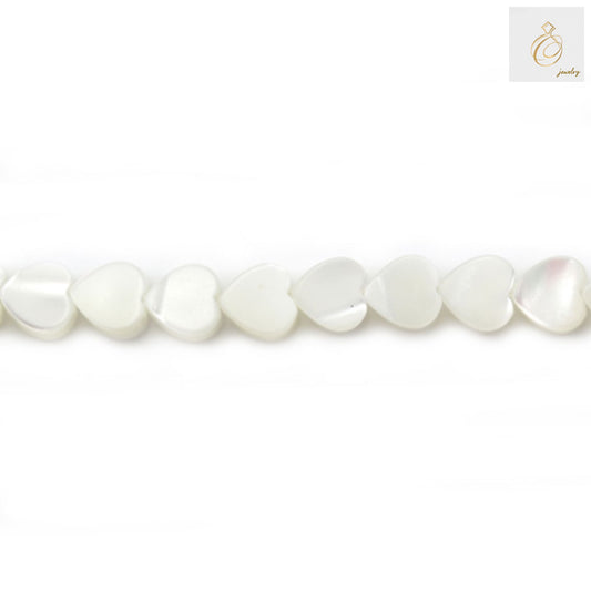 Natural white mother-of-pearl heart-shaped beads strand, 6x6mm size with 0.8mm holes, approximately 71 beads for jewelry making