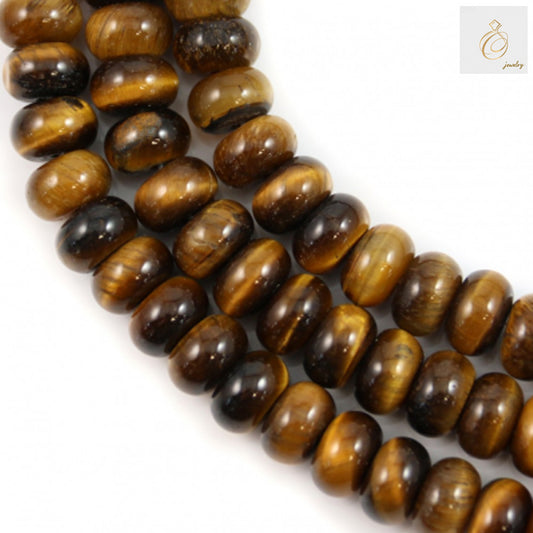 Natural yellow tiger's eye abacus beads strand, 3x6mm size, showing golden chatoyancy and smooth polished finish