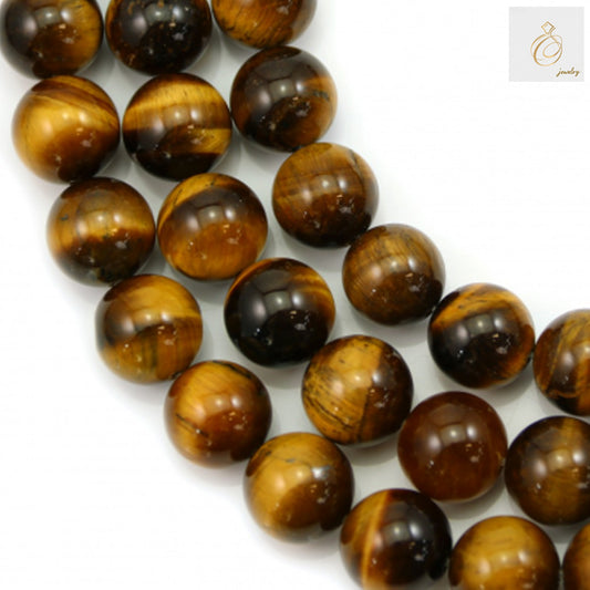 Natural yellow tiger's eye round beads strand, 12mm diameter with golden chatoyant bands, 39-40cm length for jewelry making
