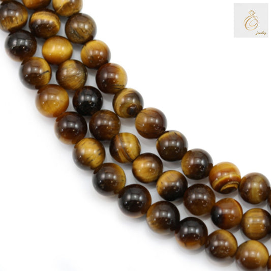 Natural yellow tiger's eye round beads strand, 4mm diameter with 1.2mm holes, 39-40cm length, showcasing golden striped patterns and lustrous finish
