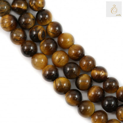 Natural yellow tiger's eye beads strand, 6mm round gemstone beads with golden chatoyancy, 39-40cm length for jewelry making