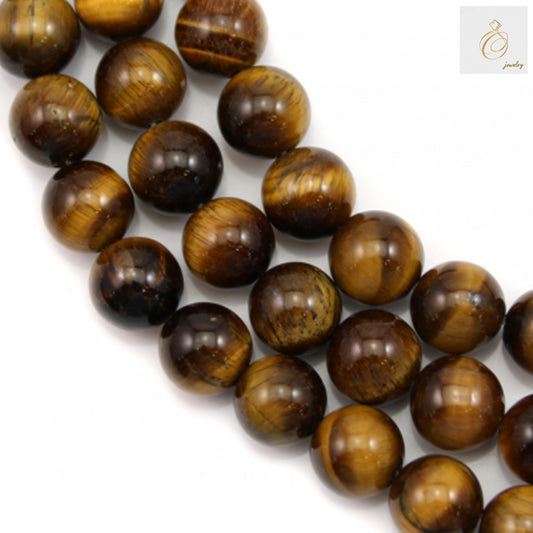 Natural yellow tiger's eye round bead strand, 8mm diameter, showcasing golden chatoyant striped patterns, 39-40cm length, perfect for jewelry making