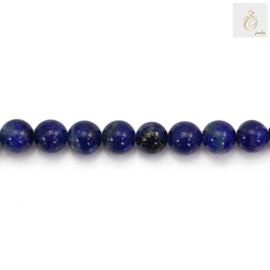 Premium blue lapis lazuli stone beads arranged in strand for crafting and jewelry design