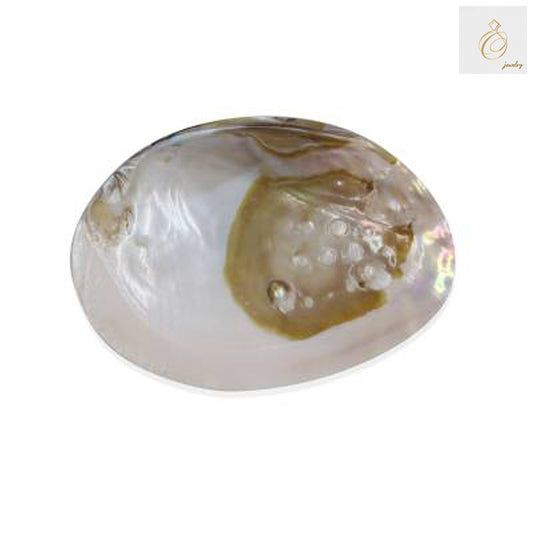Natural mother of pearl fan shell in pink - detailed view of texture and iridescent finish for jewelry making