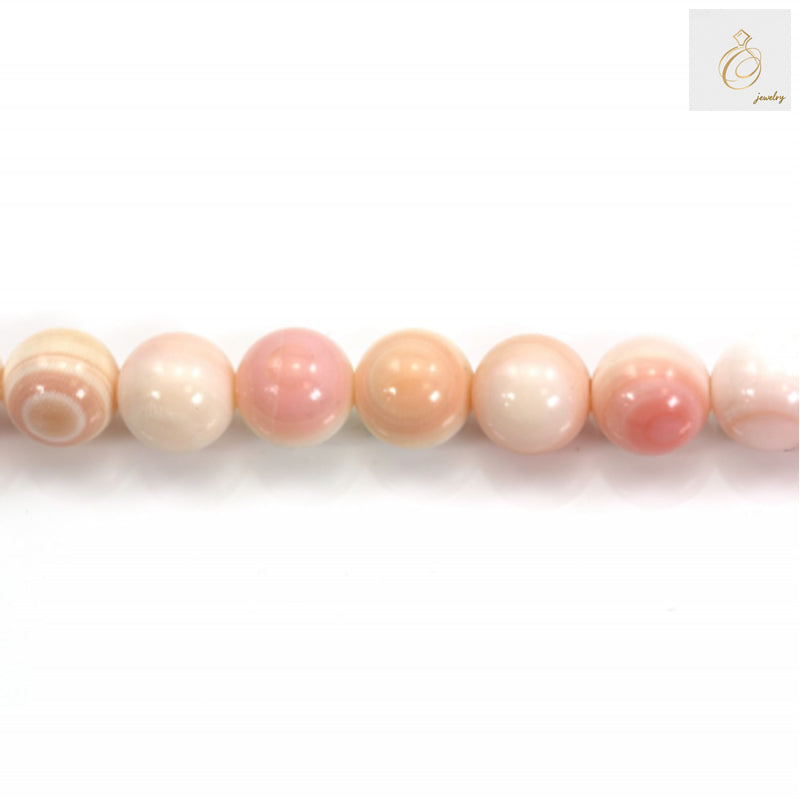 Natural pink mother of pearl shell beads strand, 12mm round beads with lustrous finish