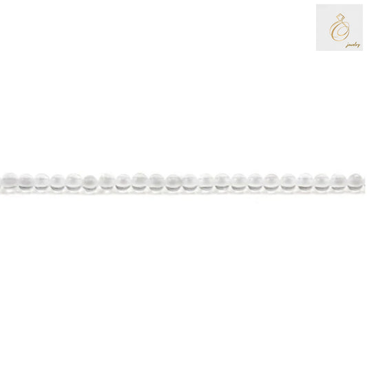 Close-up view of natural rock crystal beads showing 2mm diameter and crystal clarity, perfect for fine jewelry crafting