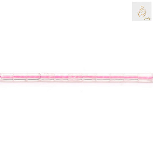 Close-up View of Natural Rose Quartz Cylinder Beads - Smooth Pink Gemstone Beads 15-16 Inch Strand