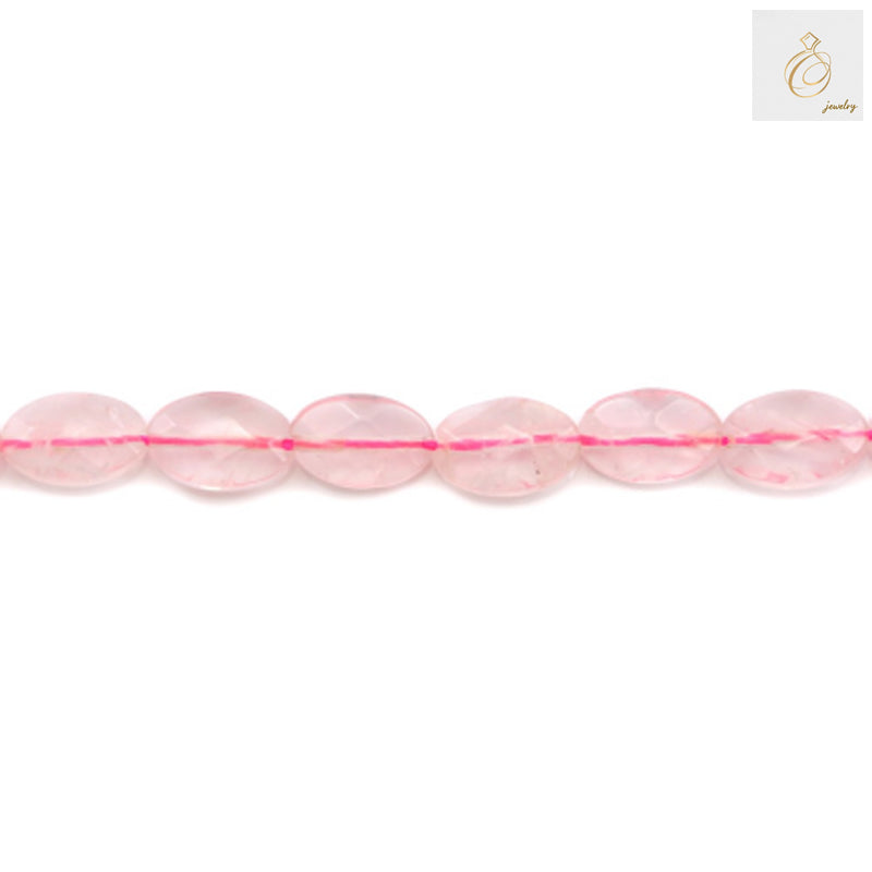 "Close-up view of Natural Rose Quartz Beads showing faceted oval shape and pink color"