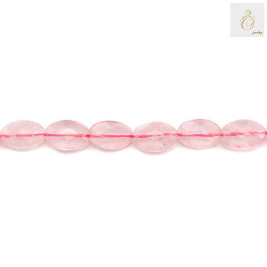 "Close-up view of Natural Rose Quartz Beads showing faceted oval shape and pink color"