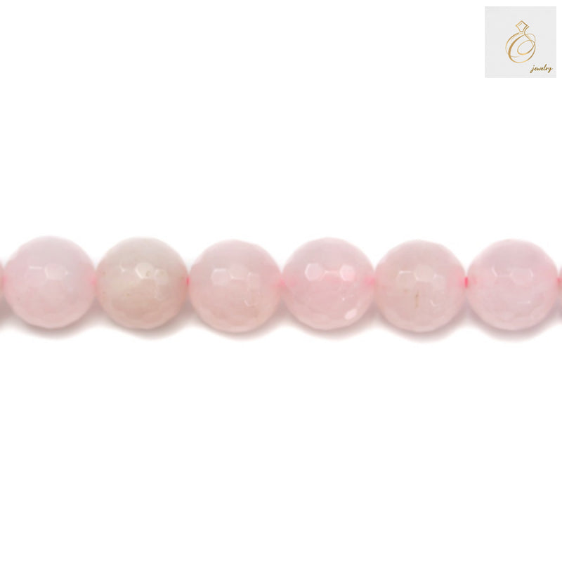 Full strand display of rose quartz beads highlighting approximately 40 beads with consistent 10mm diameter