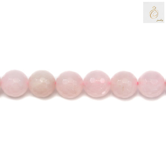 Full strand display of rose quartz beads highlighting approximately 40 beads with consistent 10mm diameter