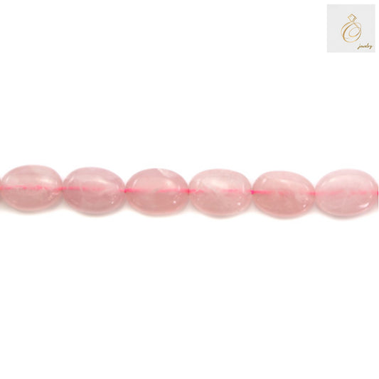 Close-up view of natural rose quartz oval beads displaying the pink gemstone color and smooth finish, ideal for jewelry making