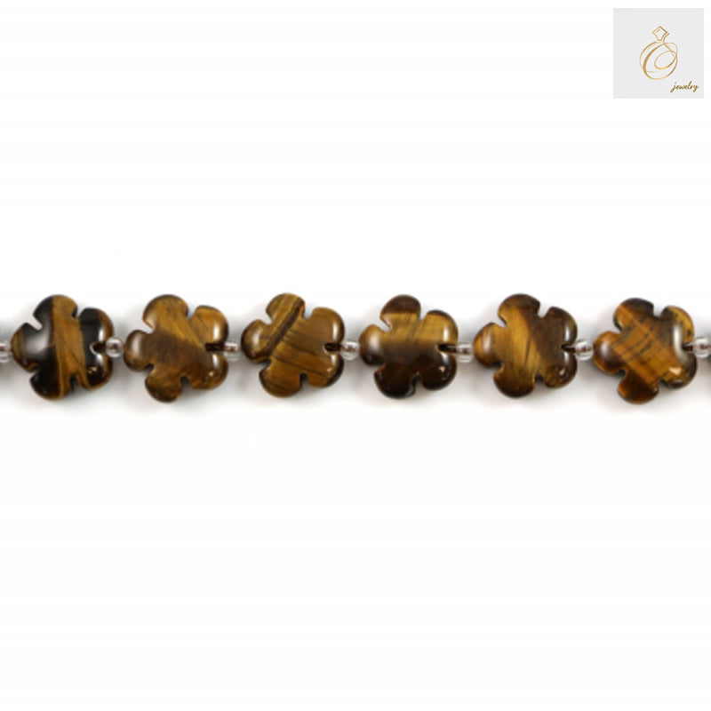 Close-up view of Natural Tiger's Eye beads displaying the distinctive golden shimmer and natural stone texture, perfect for jewelry making