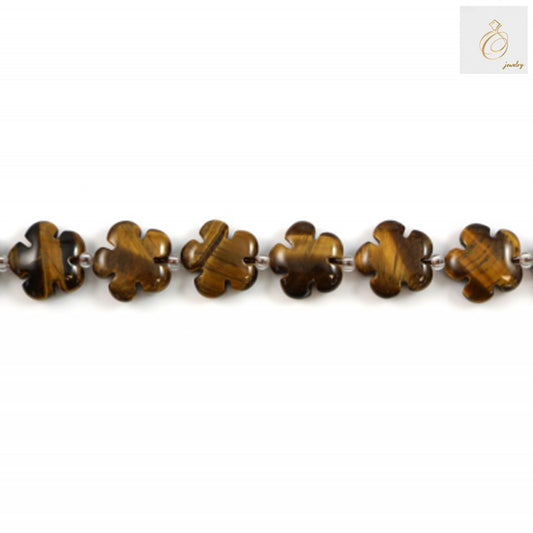 Close-up view of Natural Tiger's Eye beads displaying the distinctive golden shimmer and natural stone texture, perfect for jewelry making