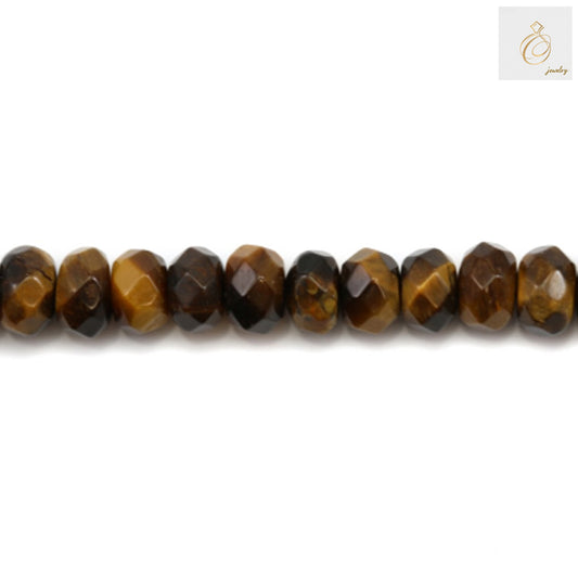 Close-up view of natural yellow tiger's eye faceted abacus beads showing detailed golden banding and lustrous surface finish