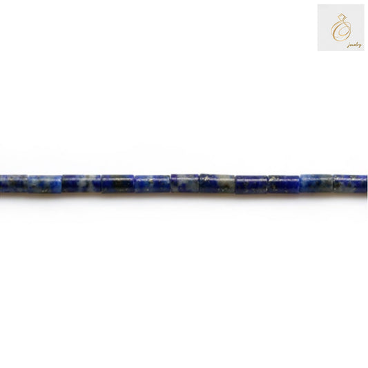 Close-up of natural lapis lazuli beads showing cylinder shape and 0.4mm hole"
"Strand of natural lapis lazuli cylinder beads for jewelry making