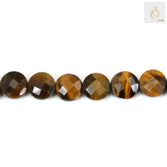 Close-up view of natural tiger's eye beads displaying the lustrous golden surface and precision faceted cuts of 8mm round gemstone beads