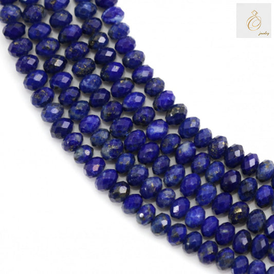 Natural lapis lazuli faceted abacus beads 2x3mm on 15 inch strand"
"Deep blue lapis lazuli gemstone beads with golden pyrite flecks