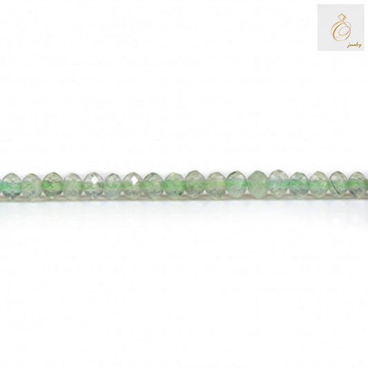 
Natural prehnite faceted rondelle beads 2x3mm strand showing soft green translucent gemstonesClose-up view of prehnite beads showing faceted cut and 0.8mm hole size
