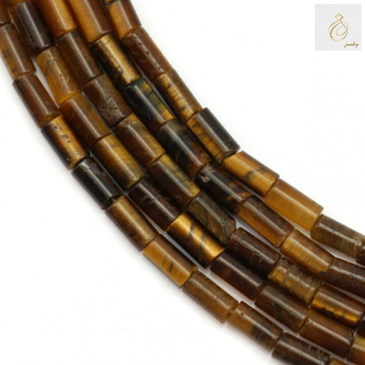 Natural tiger's eye cylinder beads strand, 2x4mm size with golden-brown chatoyant patterns, 15-16 inches long