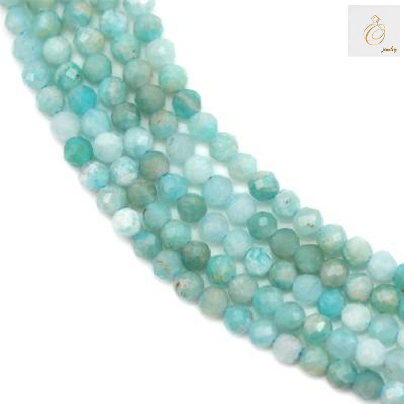 Peruvian Amazonite faceted round beads, 2.5mm diameter, natural blue-green gemstone beads on 15.5 inch strand for jewelry making
