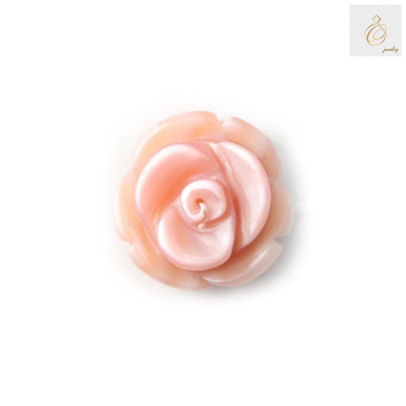 Pink mother-of-pearl rose-shaped beads, 8mm diameter with 0.35mm holes, arranged on a 39-40cm strand for jewelry making