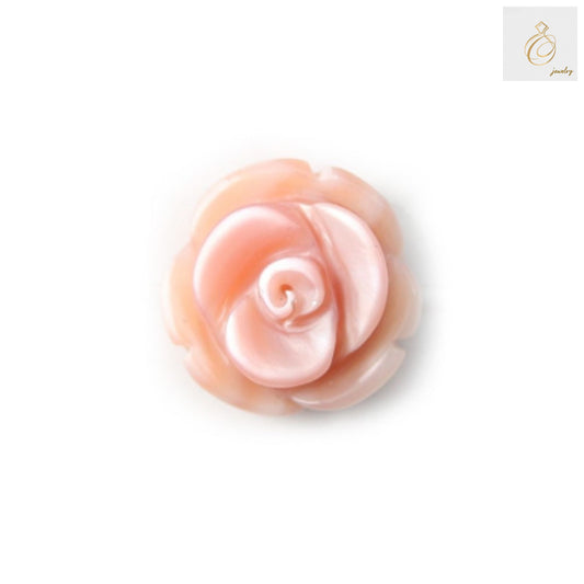 Pink mother-of-pearl rose flower bead, 8mm diameter, showing detailed carved rose design with natural iridescent finish for jewelry making