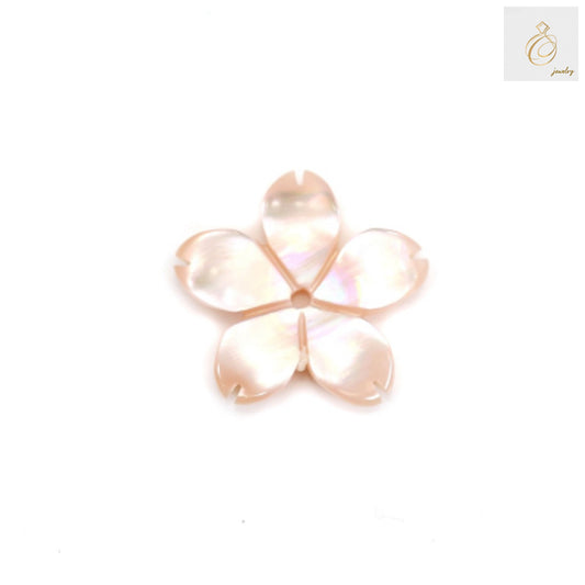 Pink mother-of-pearl flower charm 10mm diameter - front view showing natural iridescent surface and delicate petal details